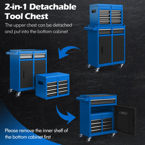 2-in-1 Rolling Tool Chest with 5 Sliding Lockable Drawers-Navy view 6