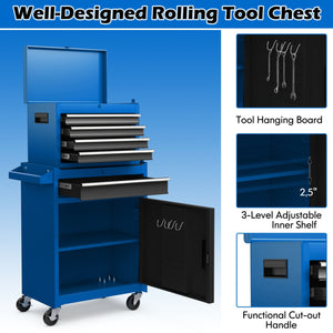 2-in-1 Rolling Tool Chest with 5 Sliding Lockable Drawers-Navy view 9