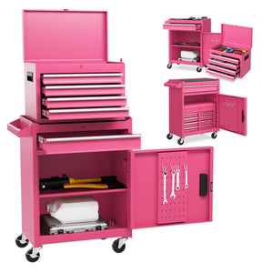 2-in-1 Rolling Tool Chest with 5 Sliding Lockable Drawers-Pink view 4