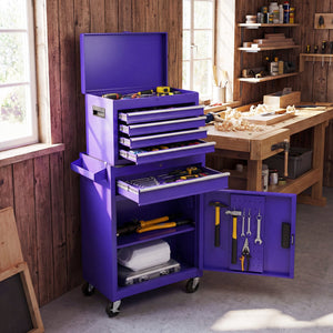 2-in-1 Rolling Tool Chest with 5 Sliding Lockable Drawers-Purple view 3