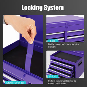 2-in-1 Rolling Tool Chest with 5 Sliding Lockable Drawers-Purple view 9