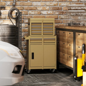 2-in-1 Rolling Tool Chest with 5 Sliding Lockable Drawers-Yellow view 3
