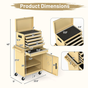 2-in-1 Rolling Tool Chest with 5 Sliding Lockable Drawers-Yellow view 4