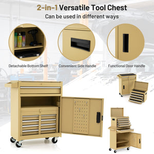 2-in-1 Rolling Tool Chest with 5 Sliding Lockable Drawers-Yellow view 6