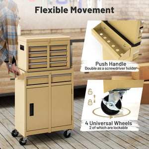 2-in-1 Rolling Tool Chest with 5 Sliding Lockable Drawers-Yellow view 7