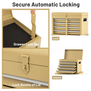 2-in-1 Rolling Tool Chest with 5 Sliding Lockable Drawers-Yellow view 8