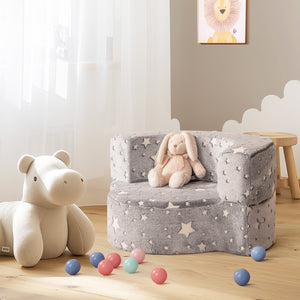 2-in-1 Toddler Chair Glow in the Dark Kids Couch with Cover Convertible Sofa-Gray view 2