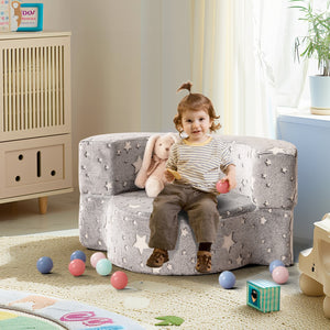 2-in-1 Toddler Chair Glow in the Dark Kids Couch with Cover Convertible Sofa-Gray view 3