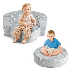 2-in-1 Toddler Chair Glow in the Dark Kids Couch with Cover Convertible Sofa-Gray view 4
