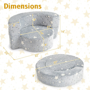 2-in-1 Toddler Chair Glow in the Dark Kids Couch with Cover Convertible Sofa-Gray view 5