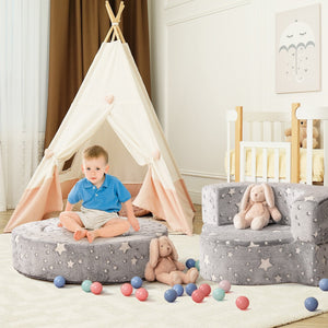 2-in-1 Toddler Chair Glow in the Dark Kids Couch with Cover Convertible Sofa-Gray view 6