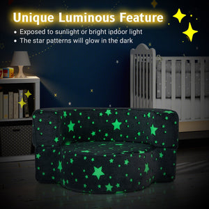 2-in-1 Toddler Chair Glow in the Dark Kids Couch with Cover Convertible Sofa-Gray view 7