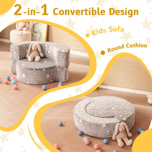 2-in-1 Toddler Chair Glow in the Dark Kids Couch with Cover Convertible Sofa-Gray view 8