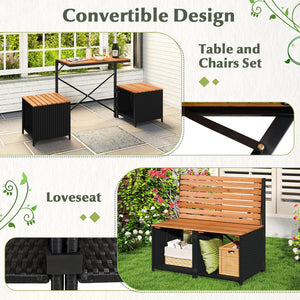 2-in-1 Transforming Picnic Table and Chairs Set with Storage view 7