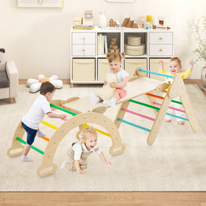 5-in-1 Wooden Kids Climber Toys with Triangle Arch Ramp-Multicolor view 2