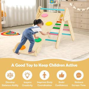 5-in-1 Wooden Kids Climber Toys with Triangle Arch Ramp-Multicolor view 4