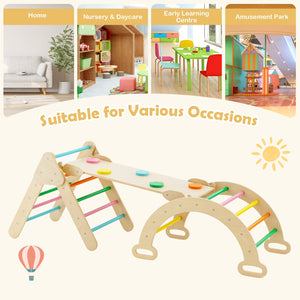 5-in-1 Wooden Kids Climber Toys with Triangle Arch Ramp-Multicolor view 5