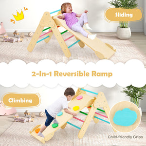 5-in-1 Wooden Kids Climber Toys with Triangle Arch Ramp-Multicolor view 9