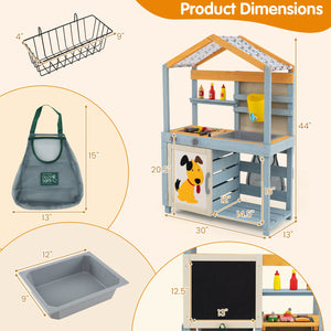 2 in 1 Wooden Mud Kitchen with Removable Water Box, and Storage Bag-Gray view 4