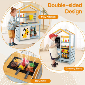 2 in 1 Wooden Mud Kitchen with Removable Water Box, and Storage Bag-Gray view 6