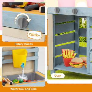 2 in 1 Wooden Mud Kitchen with Removable Water Box, and Storage Bag-Gray view 7