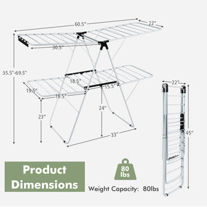 2-Tier Foldable Clothes Drying Rack with Adjustable Gullwing view 5