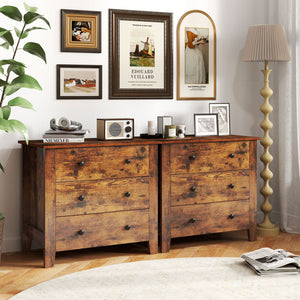 2-Pack 3 Drawer Dresser Chest of Drawers Bedside Table-Brown view 2