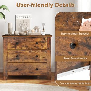 2-Pack 3 Drawer Dresser Chest of Drawers Bedside Table-Brown view 6