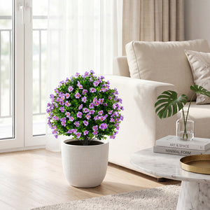 2 Pack Artificial Eucalyptus Topiary Trees with Flowers and Cement Planter for Home-Purple view 5