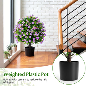 2 Pack Artificial Eucalyptus Topiary Trees with Flowers and Cement Planter for Home-Purple view 9