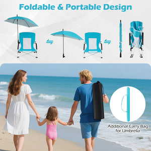 2 Pack Beach Umbrella Chair for Adults with Adjustable Parasol-Blue view 7
