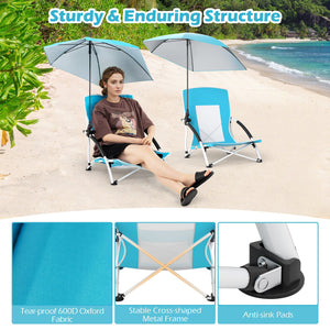 2 Pack Beach Umbrella Chair for Adults with Adjustable Parasol-Blue view 9