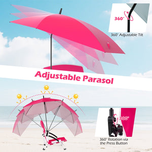 2 Pack Beach Umbrella Chair for Adults with Adjustable Parasol-Pink view 5