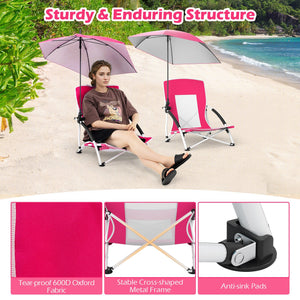 2 Pack Beach Umbrella Chair for Adults with Adjustable Parasol-Pink view 8