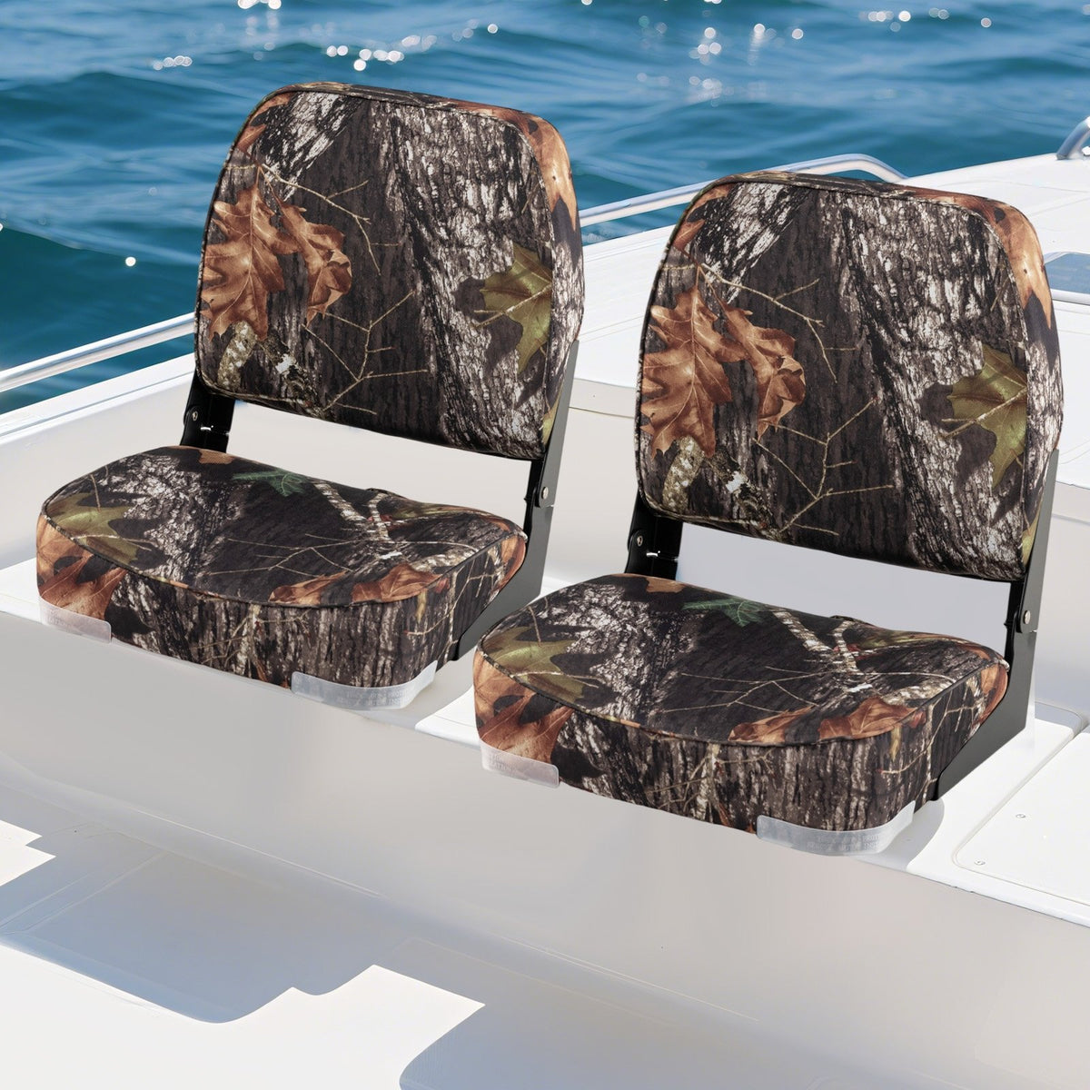 2-Pack Boat Seats Folding Low Back Boat Chairs Waterproof PVC Leather Cabin Seating-Camouflage view 2