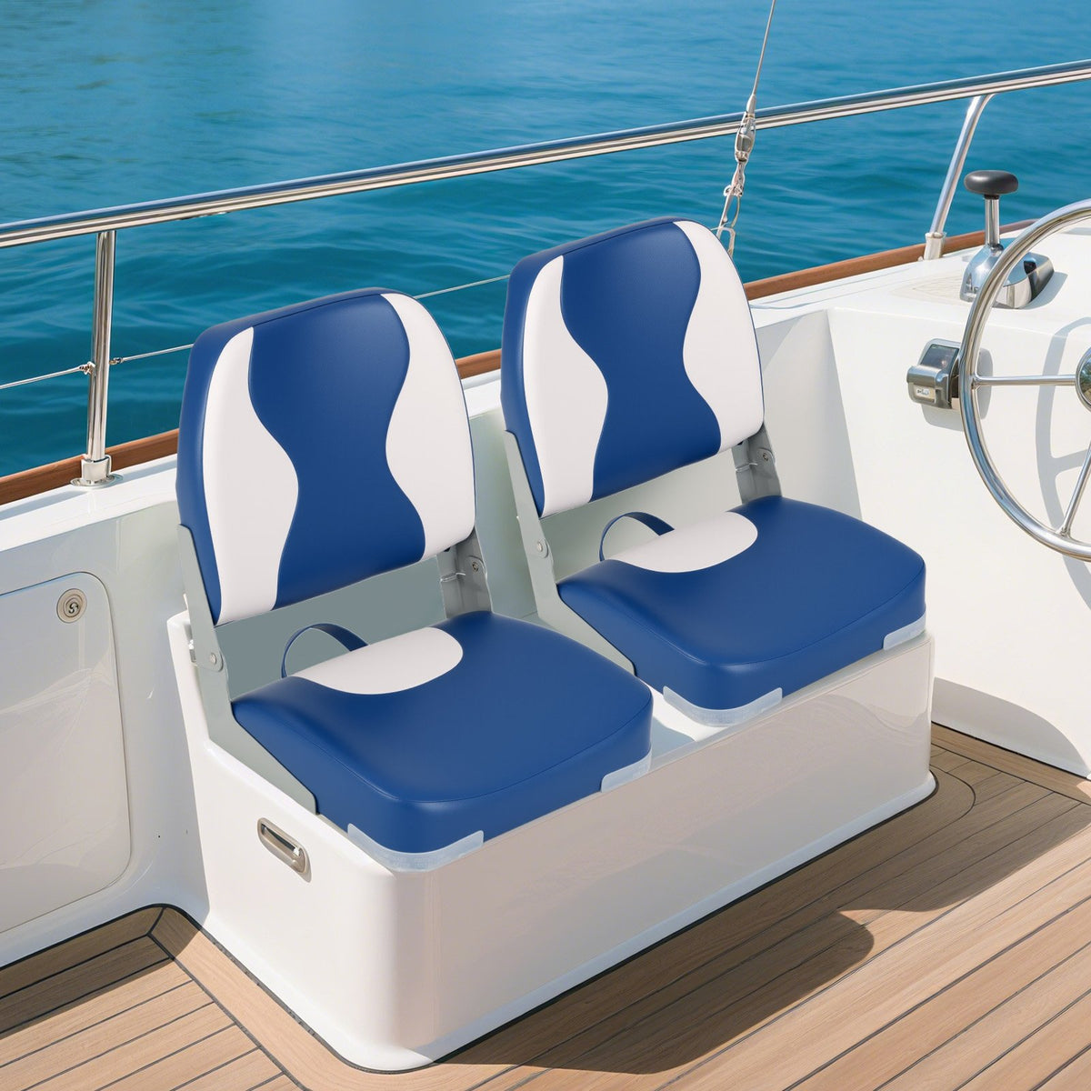 2-Pack Boat Seats with Thick Sponge Padding-Blue view 2