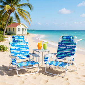 2 Pack Folding Beach Chair with Adjustable Positions and Head Pillow-Blue view 2