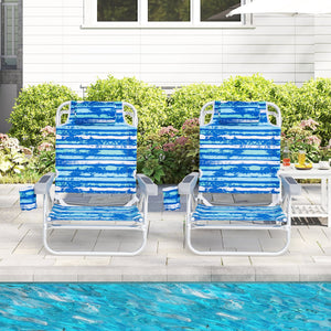 2 Pack Folding Beach Chair with Adjustable Positions and Head Pillow-Blue view 3