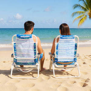 2 Pack Folding Beach Chair with Adjustable Positions and Head Pillow-Blue view 6