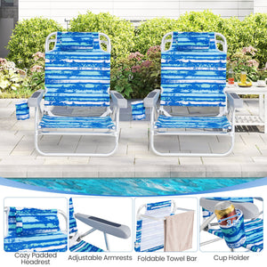 2 Pack Folding Beach Chair with Adjustable Positions and Head Pillow-Blue view 7