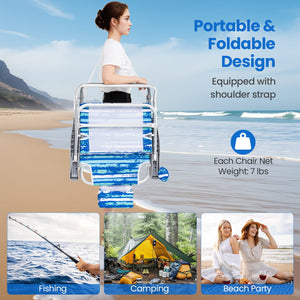 2 Pack Folding Beach Chair with Adjustable Positions and Head Pillow-Blue view 9