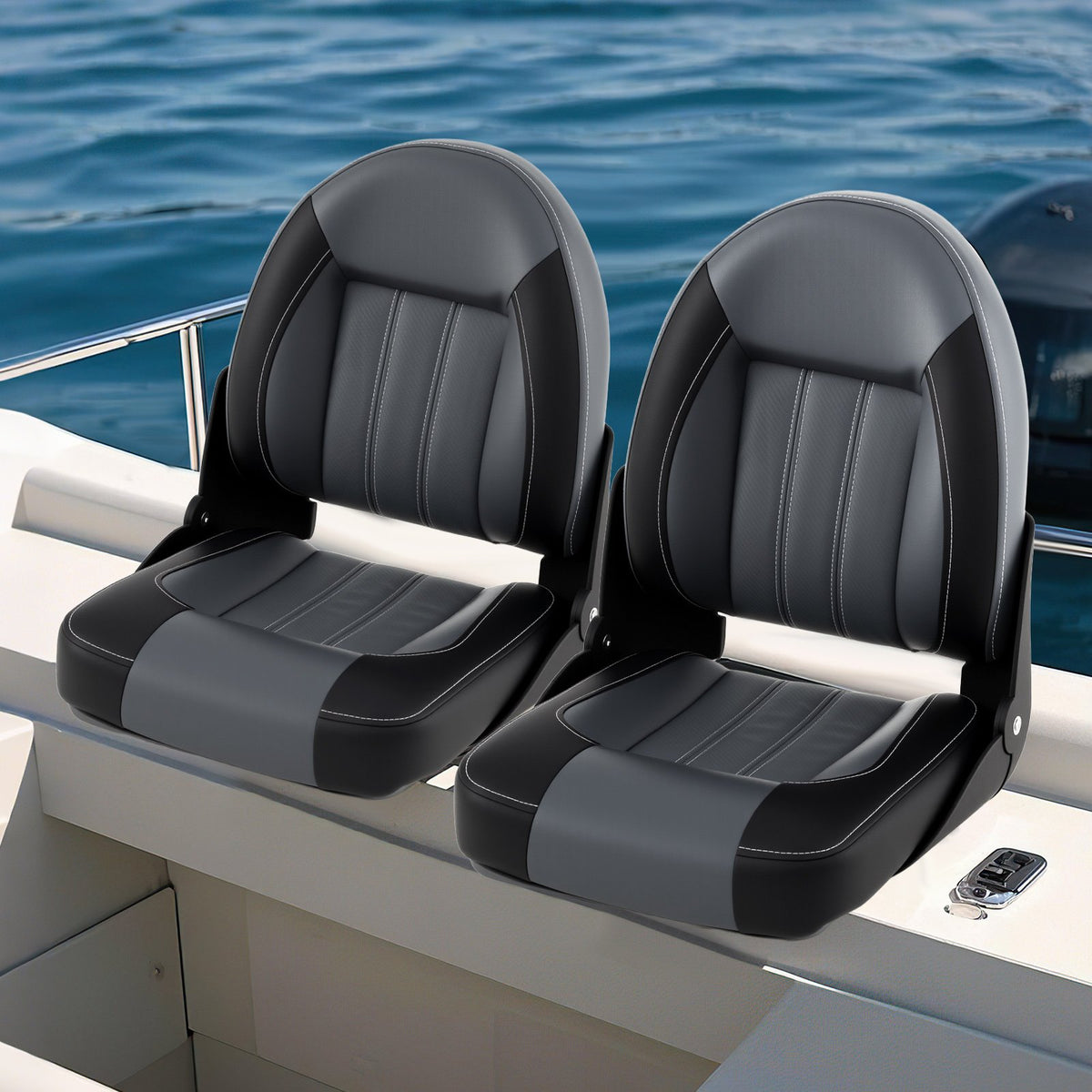 2-Pack Folding High Back Boat Chairs with Sponge Padding and Fixing Bolts-Black view 2