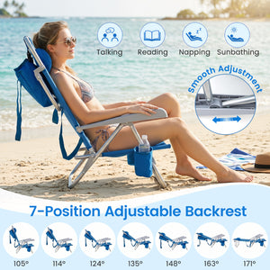 2 Pack Portable Folding Beach Chair with 7-Position Backrest-Navy view 5