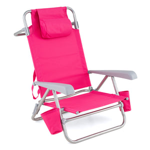2 Pack Portable Folding Beach Chair with 7-Position Backrest-Pink