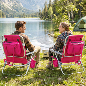 2 Pack Portable Folding Beach Chair with 7-Position Backrest-Pink view 3