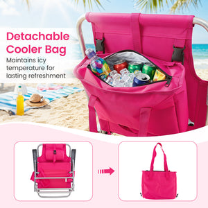 2 Pack Portable Folding Beach Chair with 7-Position Backrest-Pink view 6