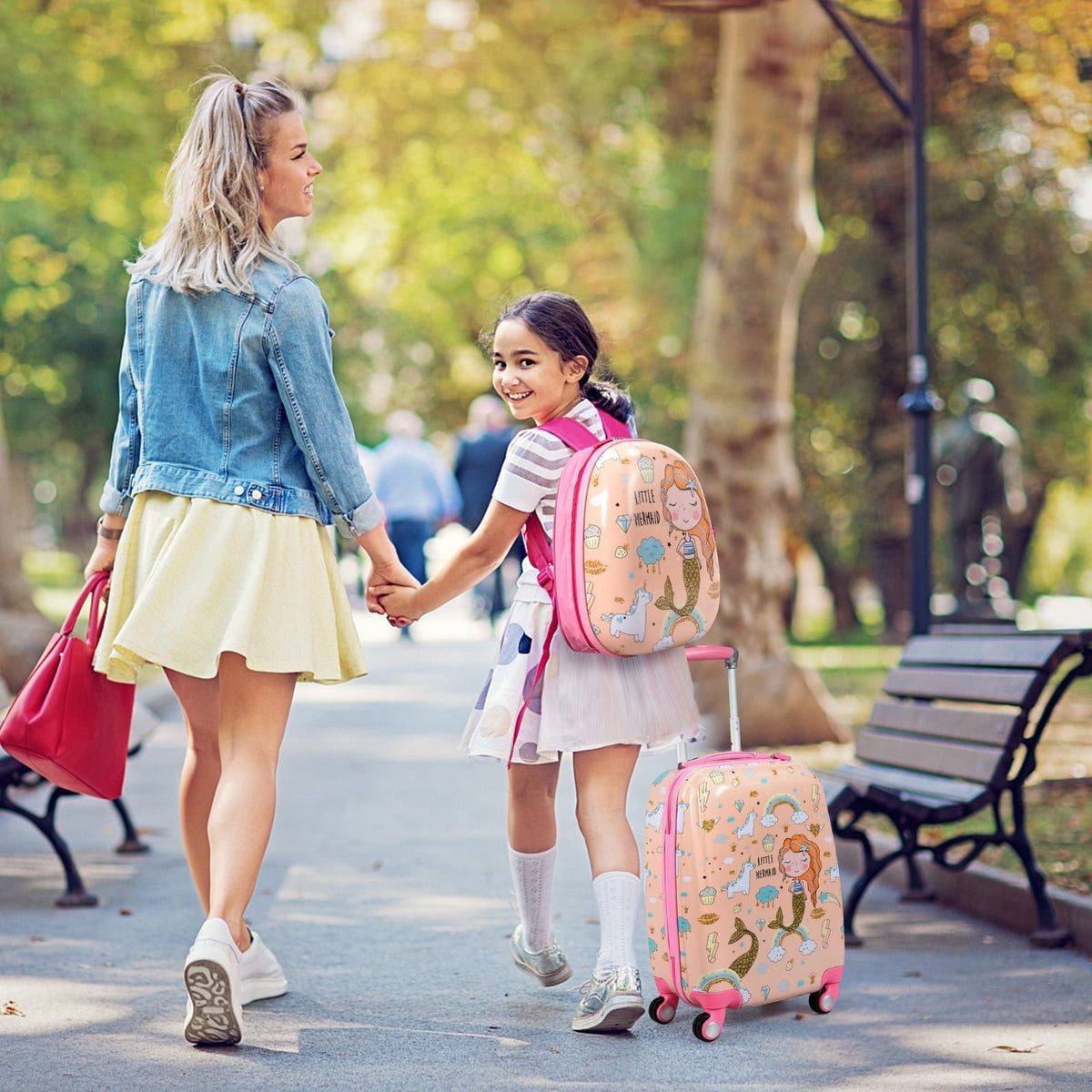 2 Pieces Kids Luggage Set Rolling Suitcase and Backpack-Pink view 2