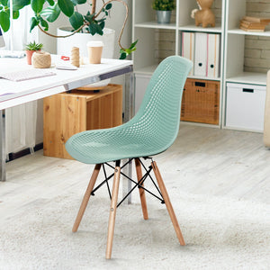 2 Pcs Modern Plastic Hollow Chair Set with Wood Leg-Green view 3