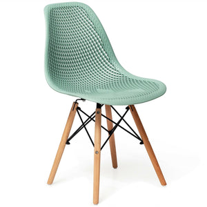 2 Pcs Modern Plastic Hollow Chair Set with Wood Leg-Green view 4
