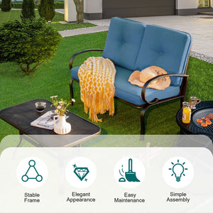 2 Pieces Patio Outdoor Cushioned Coffee Table Seat-Blue view 3